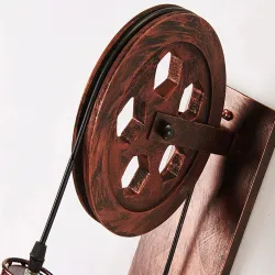 Retro Flaschenzug Wandleuchte - Holzlampe