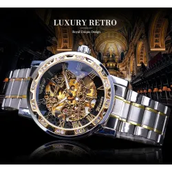 WINNER - luxuriöse Uhr - mechanisch - leuchtend - mit Diamanten - transparentes Skelettdesign - mit Schatulle