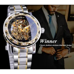 WINNER - luxurious watch - mechanical - luminous - with diamonds - transparent skeleton design - with boxWatches