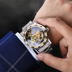 WINNER - luxurious watch - mechanical - luminous - with diamonds - transparent skeleton design - with boxWatches