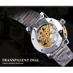 WINNER - luxuriöse Uhr - mechanisch - leuchtend - mit Diamanten - transparentes Skelettdesign - mit Schatulle