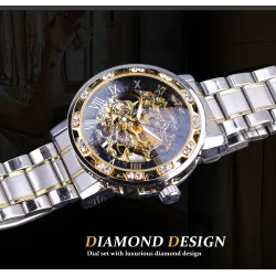WINNER - luxurious watch - mechanical - luminous - with diamonds - transparent skeleton design - with boxWatches