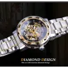 WINNER - luxuriöse Uhr - mechanisch - leuchtend - mit Diamanten - transparentes Skelettdesign - mit Schatulle