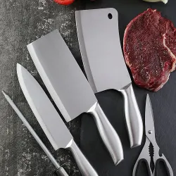 Küchenmesser-Set – Schälmesser – Hackmesser – Schere – Messerschärfer – mit Ständer – Edelstahl