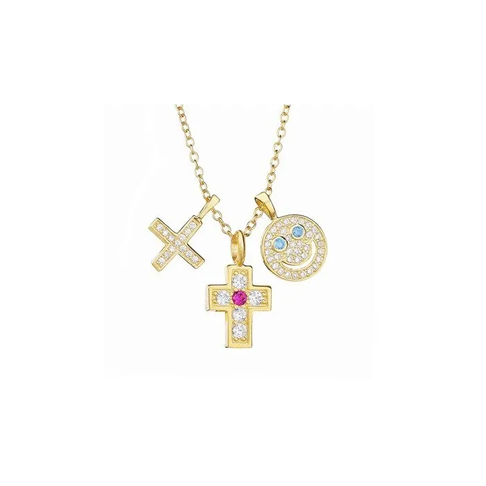 Necklace with three pendants - smiley face - cross - star - 925 sterling silverNecklaces