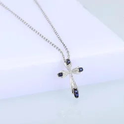 Elegant necklace - blue crystal cross - 925 sterling silverNecklaces