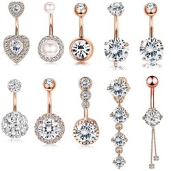 Belly button ring - piercing - double round cubic zirconia - 316L surgical steel - goldPiercings