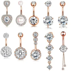 Bauchnabelring - Piercing - Doppelter runder Zirkonia - Chirurgenstahl 316L - Gold