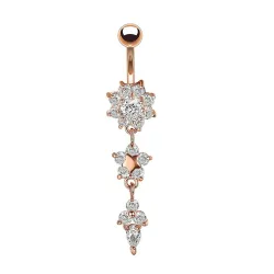 Bauchnabelring - Piercing - Doppelter runder Zirkonia - Chirurgenstahl 316L - Gold