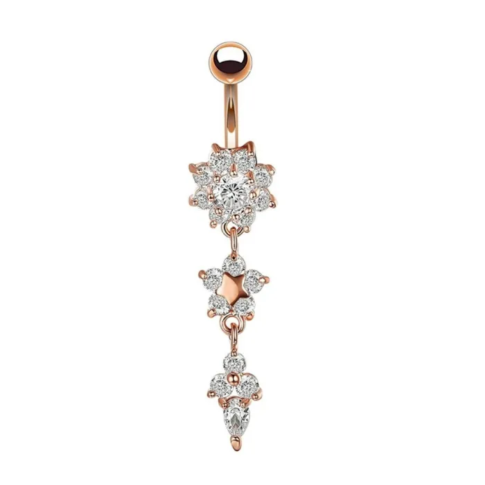Bauchnabelring - Piercing - Doppelter runder Zirkonia - Chirurgenstahl 316L - Gold