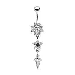Bauchnabelring - Piercing - Doppelter runder Zirkonia - Chirurgenstahl 316L - Silber