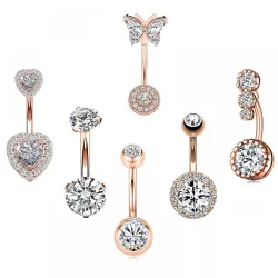 Belly button ring - piercing - crystal butterfly / heart - surgical steel - 6 piecesPiercings