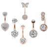Bauchnabelring - Piercing - Kristall Schmetterling / Herz - Chirurgenstahl - 6 Stück