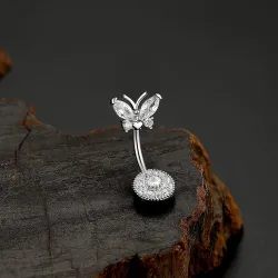 Bauchnabelring - Piercing - Kristall Schmetterling / Herz - Chirurgenstahl - 6 Stück