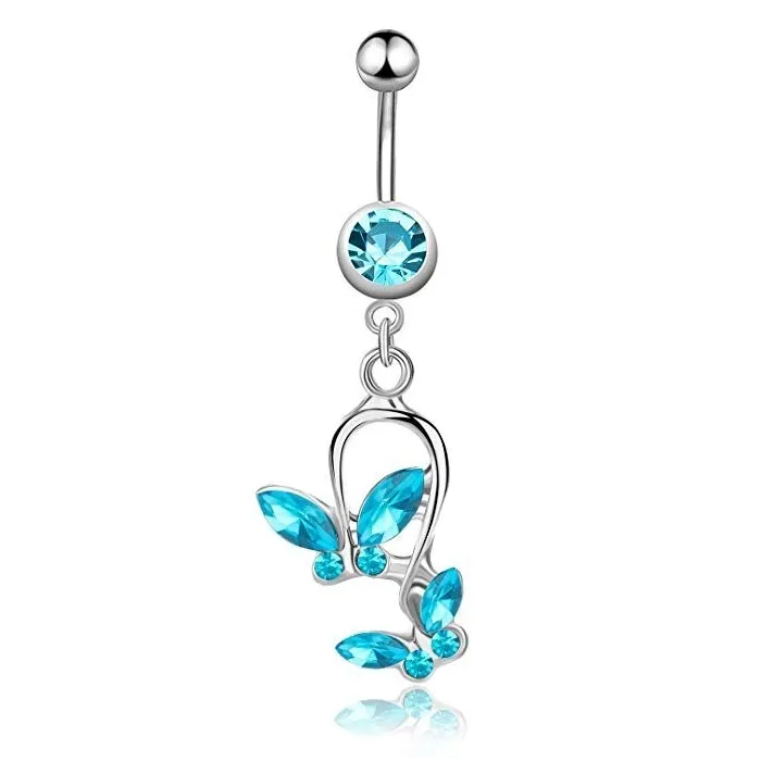 Bauchnabelring - Piercing - grüner Kristallzirkonia - Chirurgenstahl