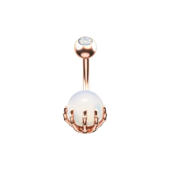 Bauchnabelring - Piercing - Skeletthand mit Opalkugel - Chirurgenstahl