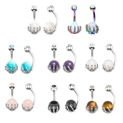 Bauchnabelring - Piercing - Skeletthand mit Opalkugel - Chirurgenstahl
