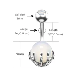 Bauchnabelring - Piercing - Skeletthand mit Opalkugel - Chirurgenstahl