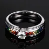 Modischer Ring - bunter Regenbogen-Zirkonia - Unisex - Edelstahl