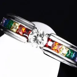 Modischer Ring - bunter Regenbogen-Zirkonia - Unisex - Edelstahl
