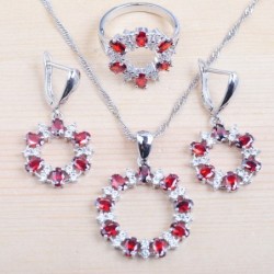 Exklusives Schmuckset - Halskette - Ohrringe - Ring - weißer und roter Zirkonia - 925er Sterlingsilber