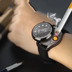 Herrenuhr aus Metall - wiederaufladbar - USB - mit flammenlosem Feuerzeug