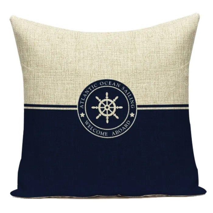 Dekorativer blauer Kissenbezug - Meer - Kompass - Anker - Schiff - Meeresmuster - 40 cm * 40 cm - 45 cm * 45 cm