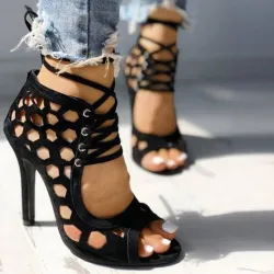 Sexy high heel sandals - lace-up - ankle length - cut-out holesHigh heels