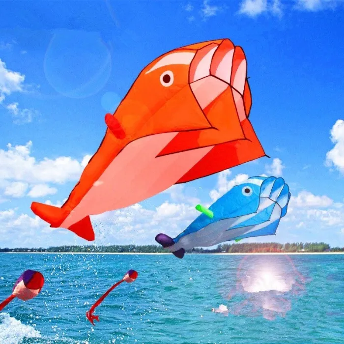 Giant wale - dolphin - frameless - beach kite with line - 2 meterKites