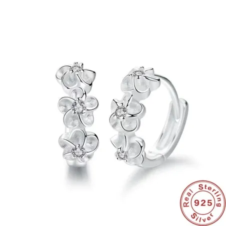 Kleine runde Ohrringe - Blumen / Zirkonia - 925er Sterlingsilber