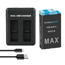 1600 mAh Li-Ionen-Akku - wiederaufladbar - mit Ladegerät - für GoPro Hero Max