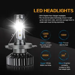 Zdatt LED-Leuchten - H1 H4 H7 H8 H9 H11 HB3 9005 9006 - Autolampen - 12000LM 100W 6000K 12V