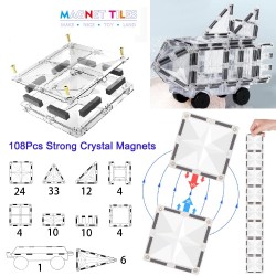 Magnetblöcke - kristallklare Fliesen - Spielzeug - 108 Stück