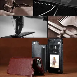 Retro-Kartenhalter – Handyhülle – Leder-Flip-Cover – Mini-Geldbörse – für iPhone – braun