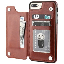 Retro-Kartenhalter – Handyhülle – Leder-Flip-Cover – Mini-Geldbörse – für iPhone – braun