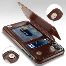 Retro-Kartenhalter – Handyhülle – Leder-Flip-Cover – Mini-Geldbörse – für iPhone – Magenta