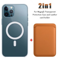 Magsafe kabelloses Laden – transparente Magnethülle – magnetischer Kartenhalter aus Leder – für iPhone – gelb