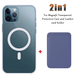 Magsafe kabelloses Laden – transparente Magnethülle – magnetischer Kartenhalter aus Leder – für iPhone – lila