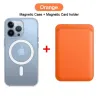 Magsafe wireless charging - transparent magnetic case - magnetic leather card holder - for iPhone - orangeProtection