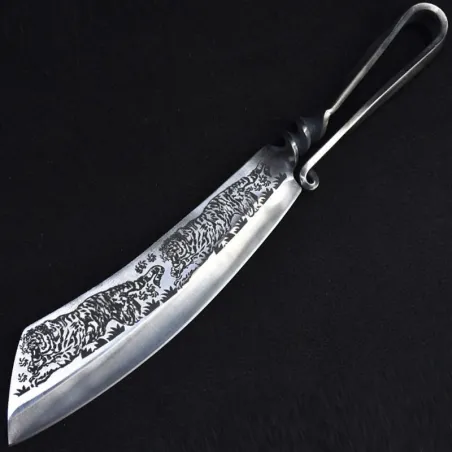 9.3 inch chopping knife - kitchen - hunting - wood cutter - handmade forged steel - tiger designSteel