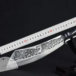 9.3 inch chopping knife - kitchen - hunting - wood cutter - handmade forged steel - tiger designSteel