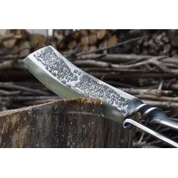 9.3 inch chopping knife - kitchen - hunting - wood cutter - handmade forged steel - tiger designSteel