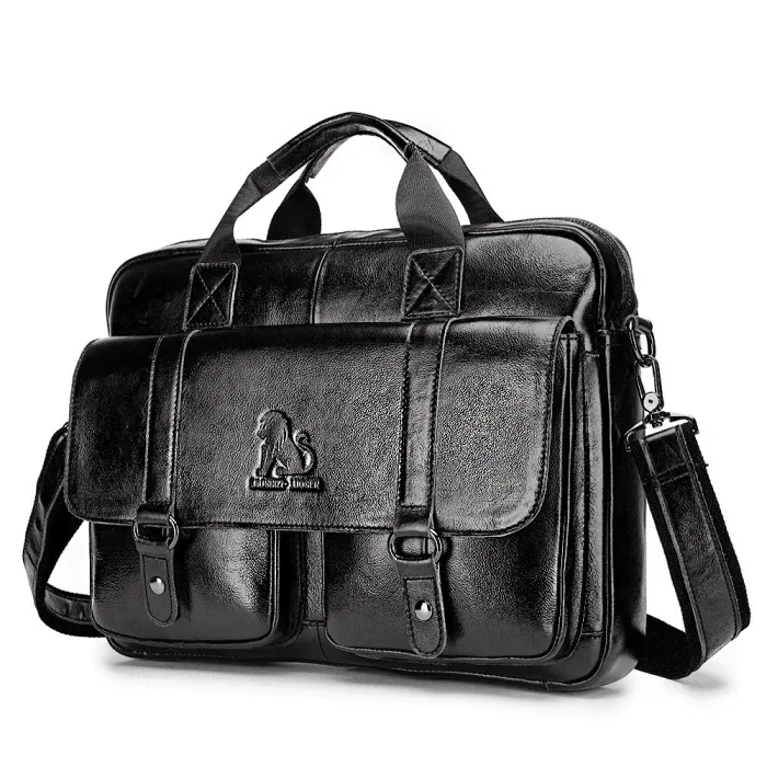 Business-Schultertasche - echtes Leder - großes Fassungsvermögen