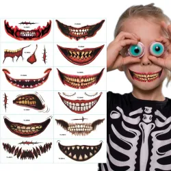Temporäres Halloween-Tattoo - wasserfester Aufkleber - Clown-Mund - 12 Stück