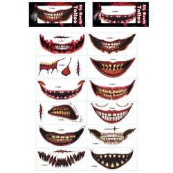 Temporäres Halloween-Tattoo - wasserfester Aufkleber - Clown-Mund - 12 Stück