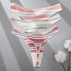 Bunt gestreifte Baumwoll-Strings - niedrige Taille - 3 Stück