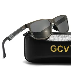Rechteckige polarisierte Sonnenbrille - Aluminiumrahmen - mit Etui - UV400