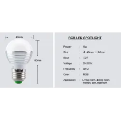 LED RGB magic bulb - 16 changing colors - with IR remote control - E27 - 5W - 7WE27