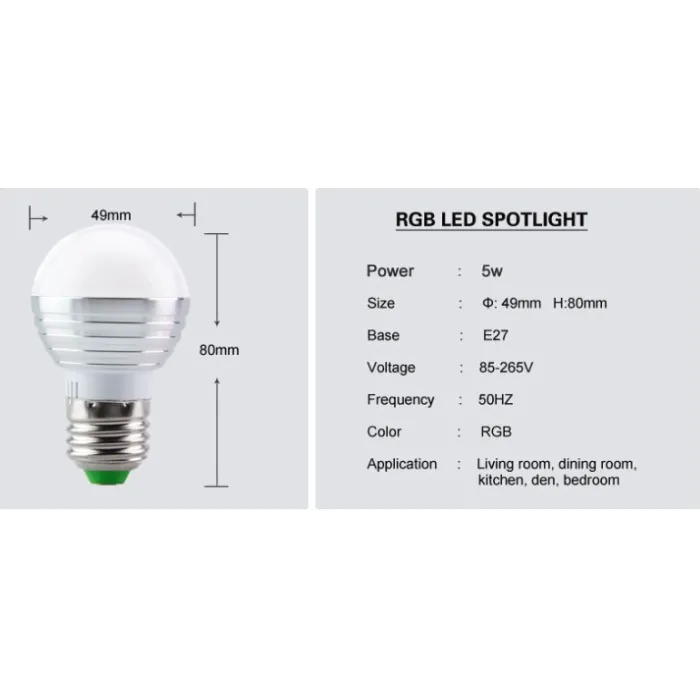 LED-RGB-Zauberbirne – 16 wechselnde Farben – mit IR-Fernbedienung – E27 – 5 W – 7 W