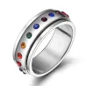 Rotierender Silberring - Regenbogen-Kristallsteine - Edelstahl